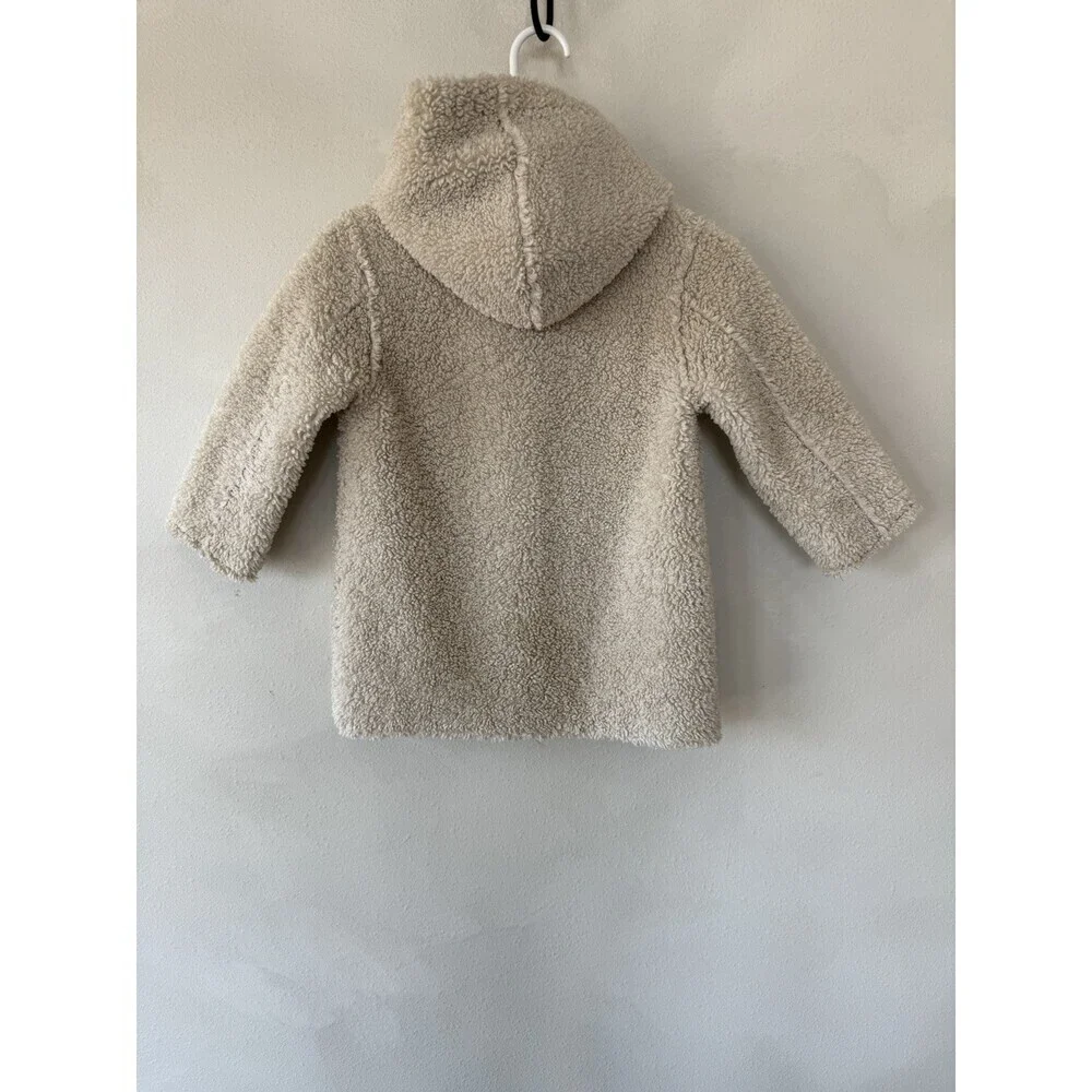 Zara Hooded Teddy Coat Beige Cream Size 6 Girls Youth Button Up Jacket Warm
